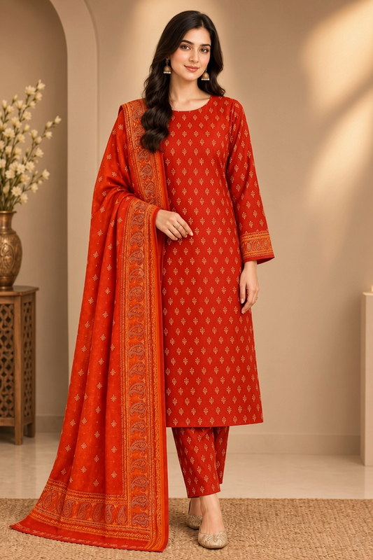 Bin Saeed Khaddar 3-Piece Unstitched Suit | Printed Dupatta Winter Collection Vol.7 | Brands Store