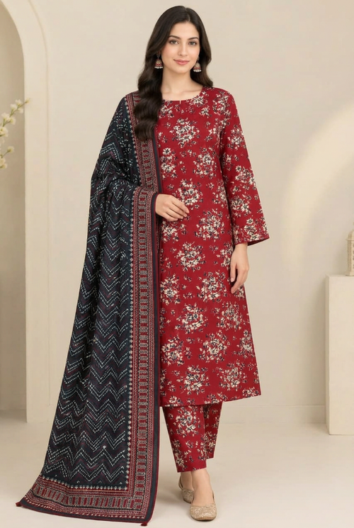 Bin Saeed Khaddar 3-Piece Unstitched Suit | Printed Dupatta Winter Collection Vol.8 | Brands Store
