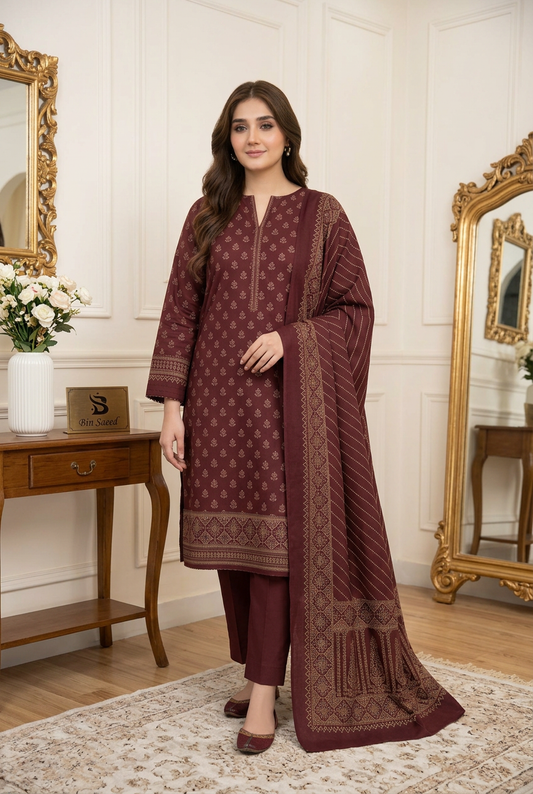 Bin Saeed Khaddar Suit - Front View