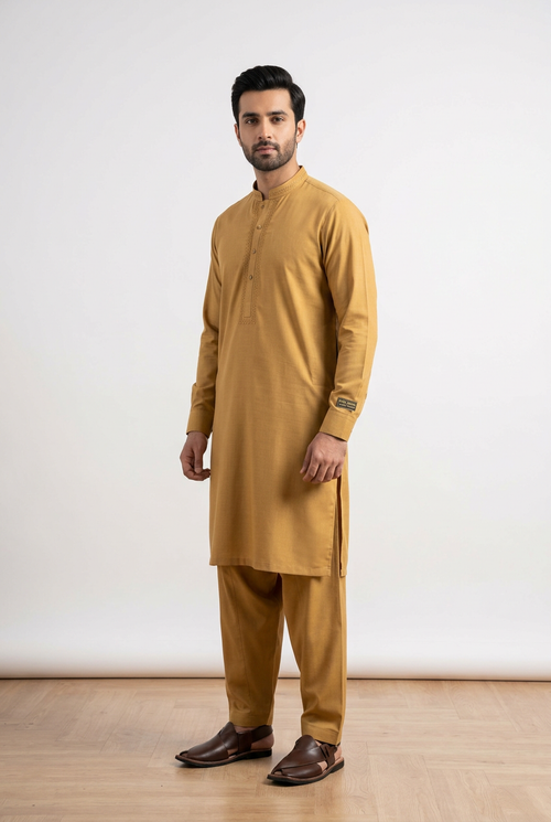 Gul Ahmed Italian Toyobo Unstitched Suit – Mustard (Shade #02)
