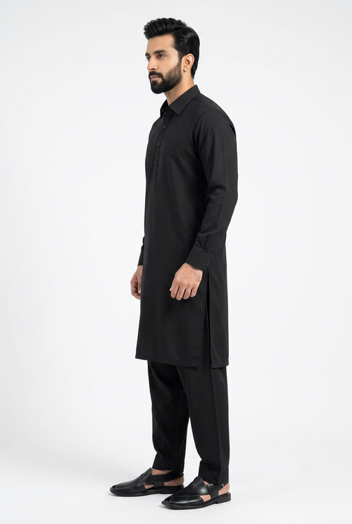J. Junaid Jamshed Leather Stone Unstitched Suit – Black (Article #11)