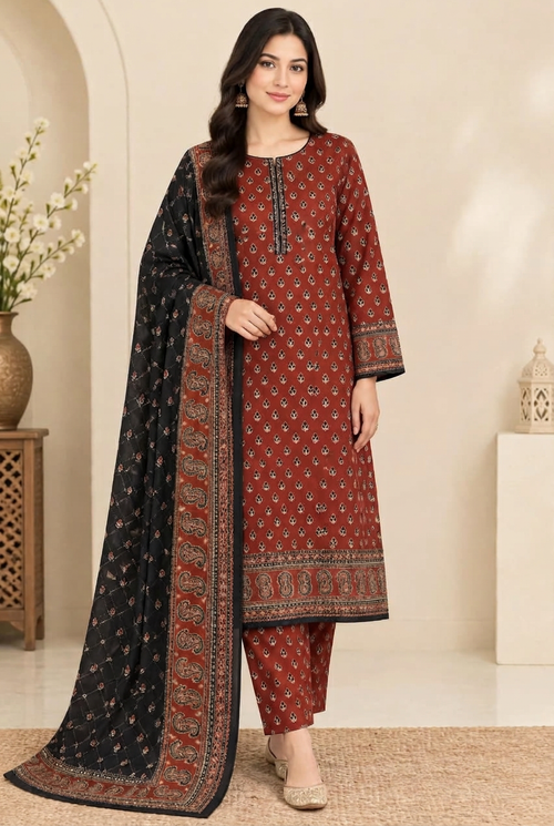 Bin Saeed Khaddar 3-Piece Unstitched Suit | Printed Dupatta Winter Collection Vol.11 | Brands Store