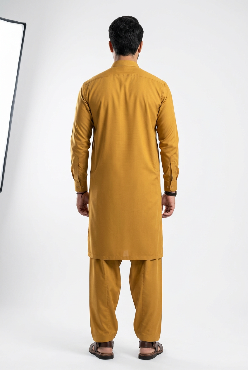 Gul Ahmed Italian Toyobo Mustard Shalwar Kameez - Back View