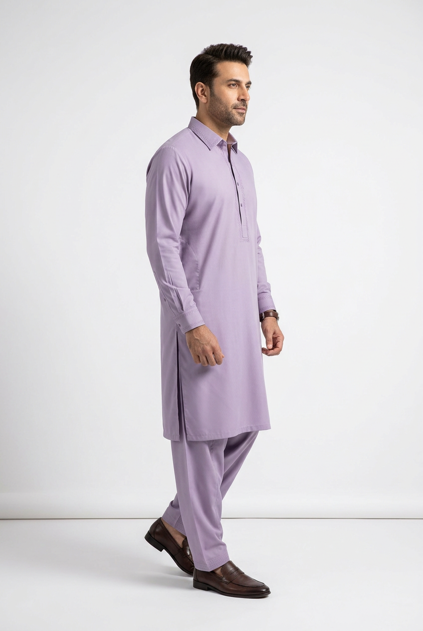Gul Ahmed Italian Toyobo Lilac Shalwar Kameez - Side View