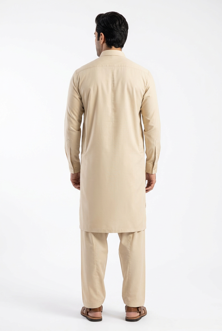 Gul Ahmed Italian Toyobo Beige Shalwar Kameez - Back View