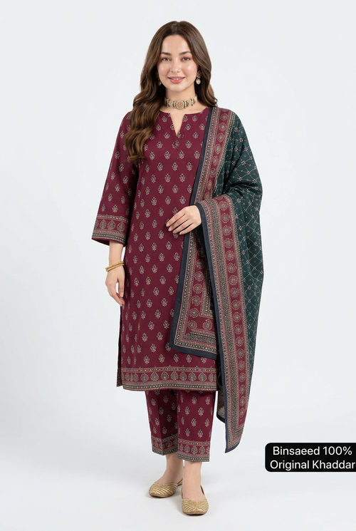 Bin Saeed Khaddar 3-Piece Unstitched Suit | Printed Dupatta Winter Collection Vol.14 | Brands Store