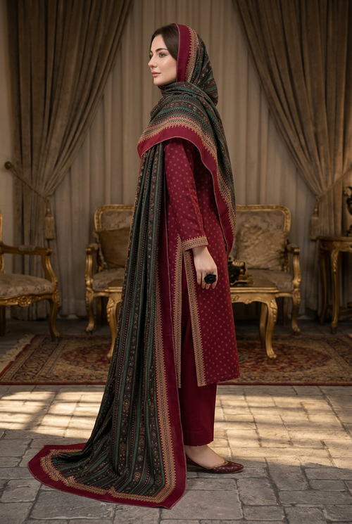 Bin Saeed Khaddar 3-Piece Unstitched Suit | Printed Dupatta Winter Collection Vol.24 | Brands Store