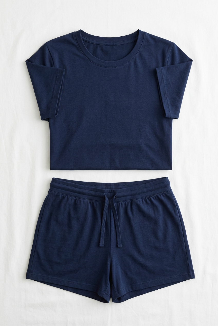 Shello Navy Blue 2-Piece Nighty Set - Flat Lay