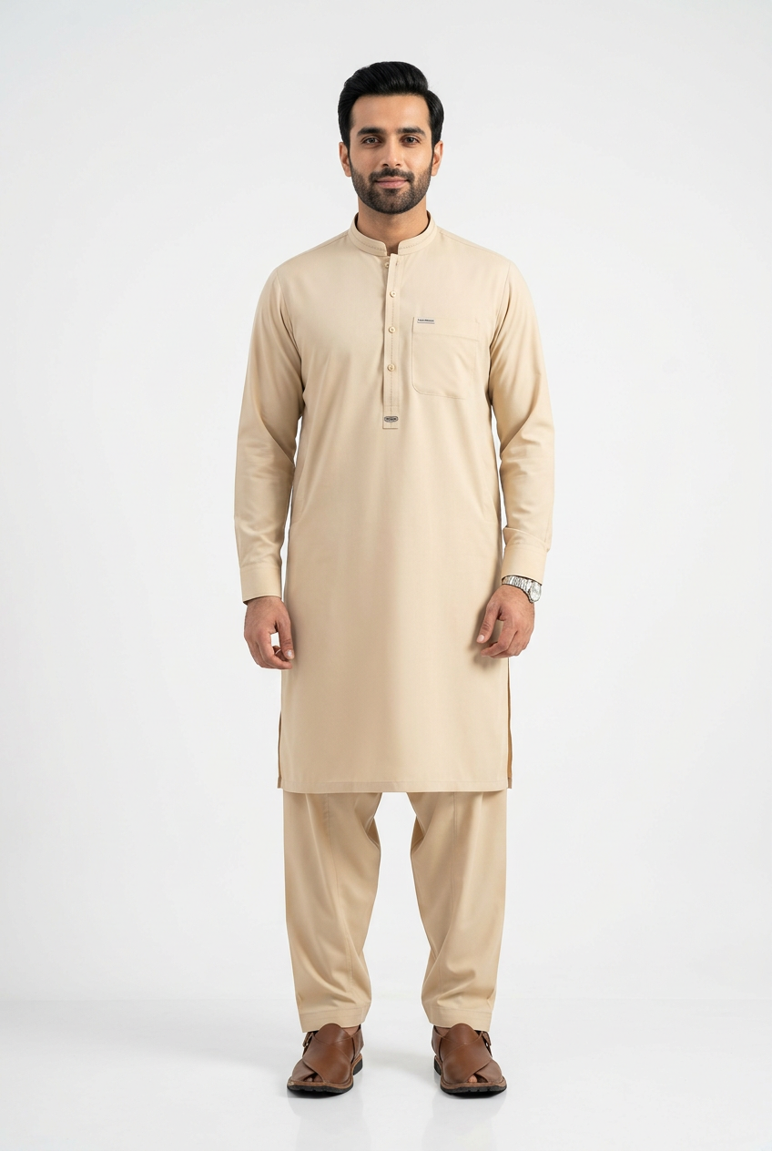 Gul Ahmed Italian Toyobo Beige Shalwar Kameez - Front View