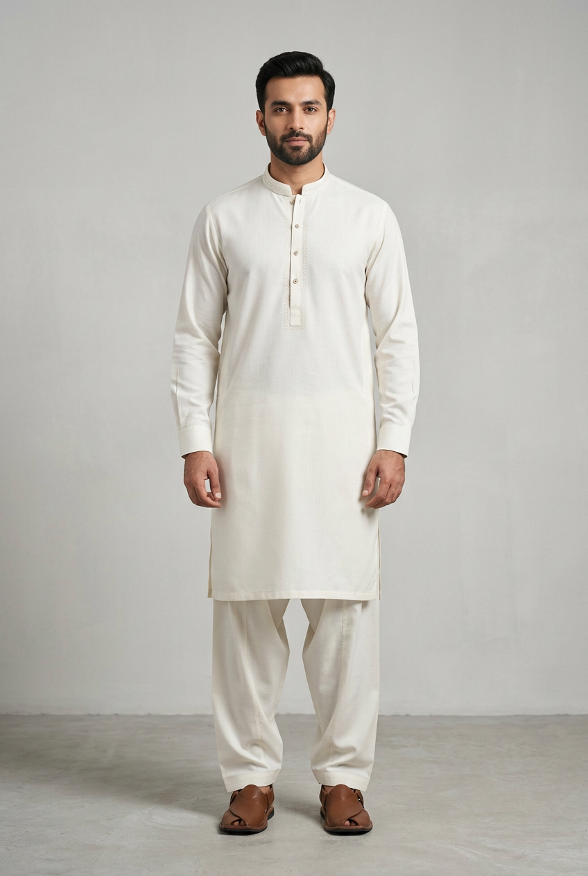 Bonanza Satrangi White Cream Shalwar Kameez - Front View