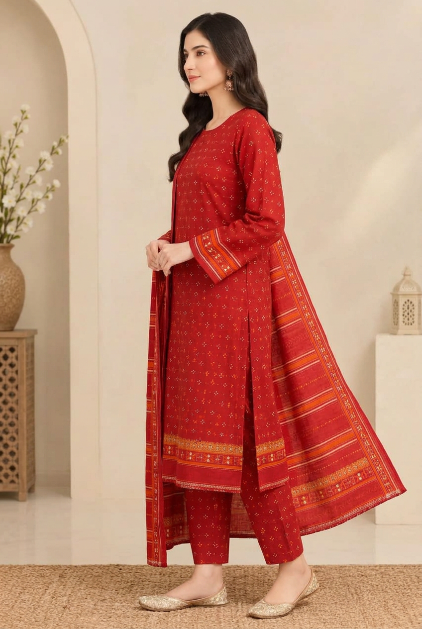 Bin Saeed 3-Piece Printed Khaddar Suit - Side View