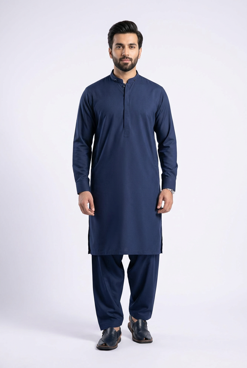 Gul Ahmed Italian Toyobo Navy Blue Shalwar Kameez - Front View