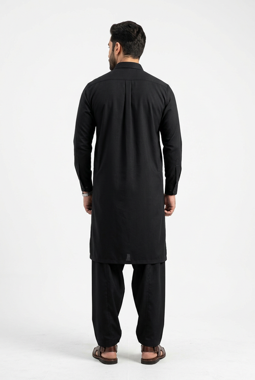 J. Junaid Jamshed Leather Stone Unstitched Suit – Black (Article #11)