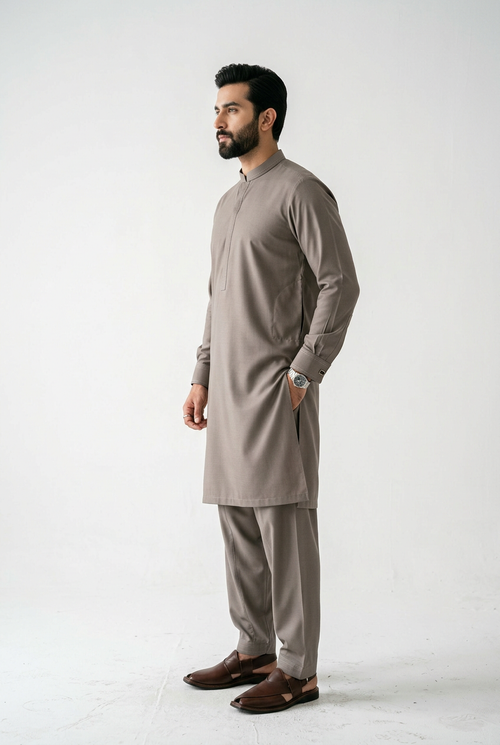 Gul Ahmed Italian Toyobo Unstitched Suit – Taupe Grey (Shade #03)