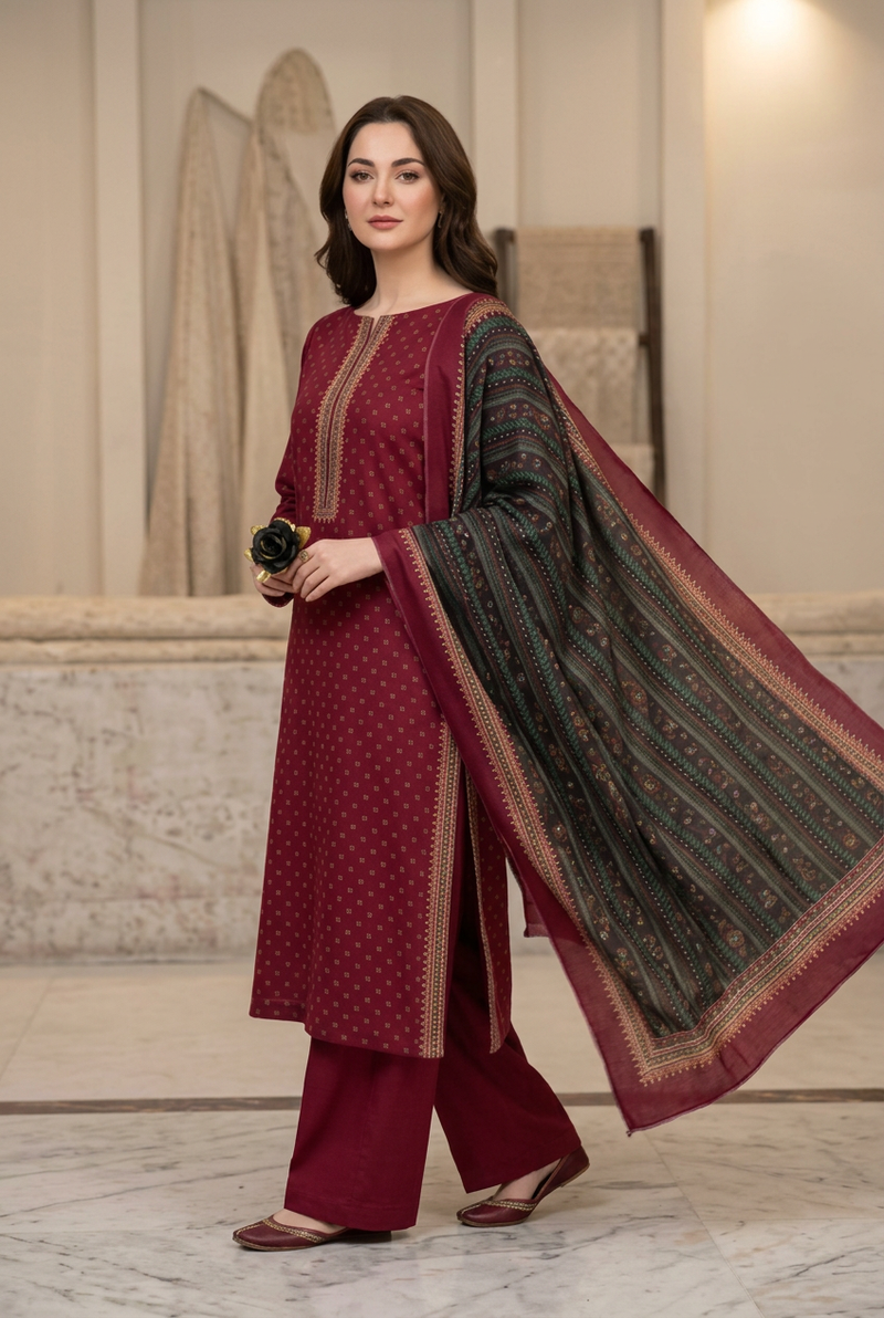 Bin Saeed Khaddar 3-Piece Unstitched Suit | Printed Dupatta Winter Collection Vol.24 | Brands Store