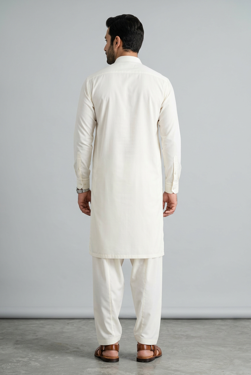 Bonanza Satrangi White Cream Shalwar Kameez - Back View