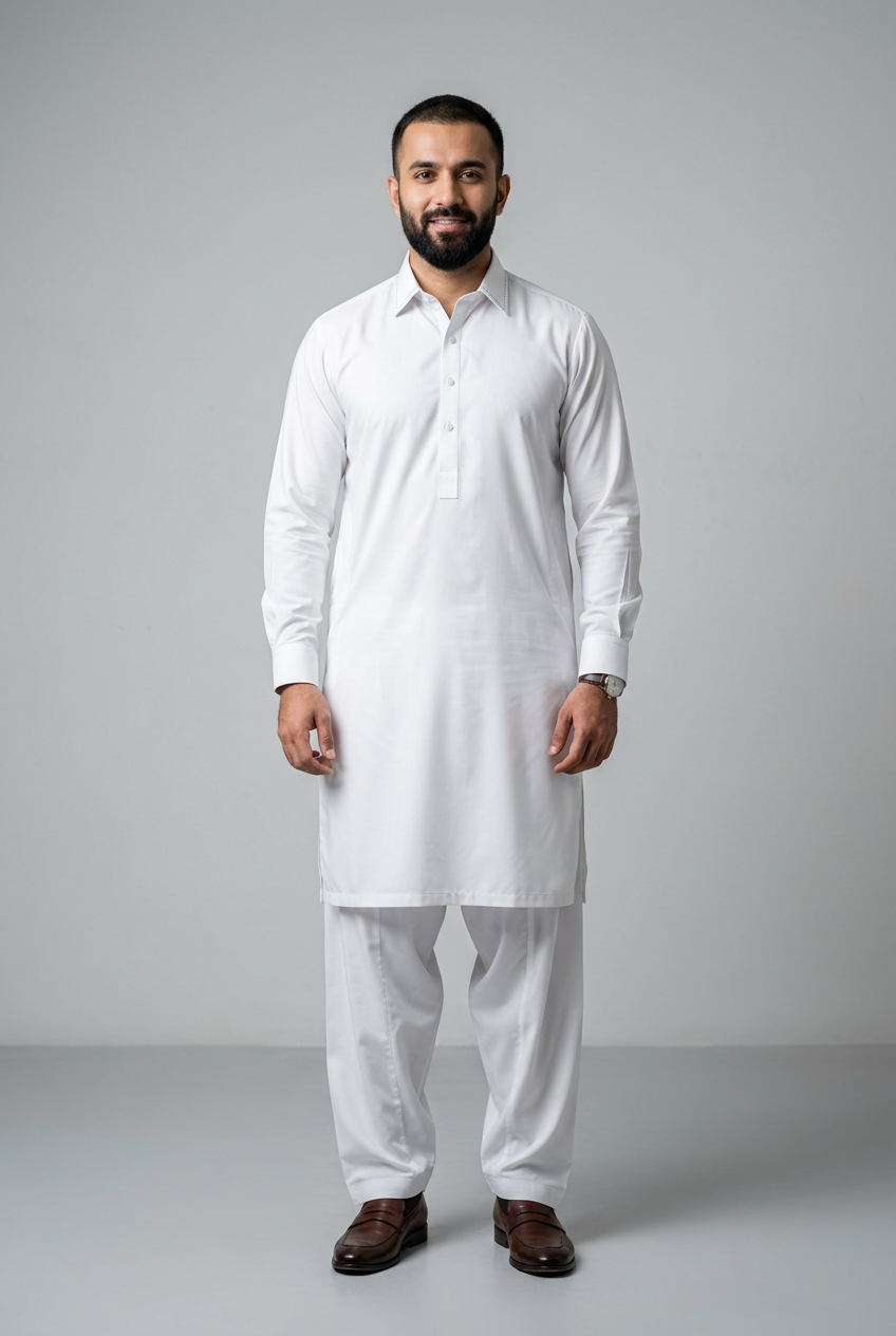 Gul Ahmed Italian Toyobo White Shalwar Kameez - Front View