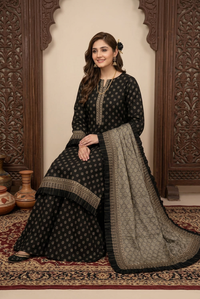Bin Saeed Khaddar Suit - Three Quarter View