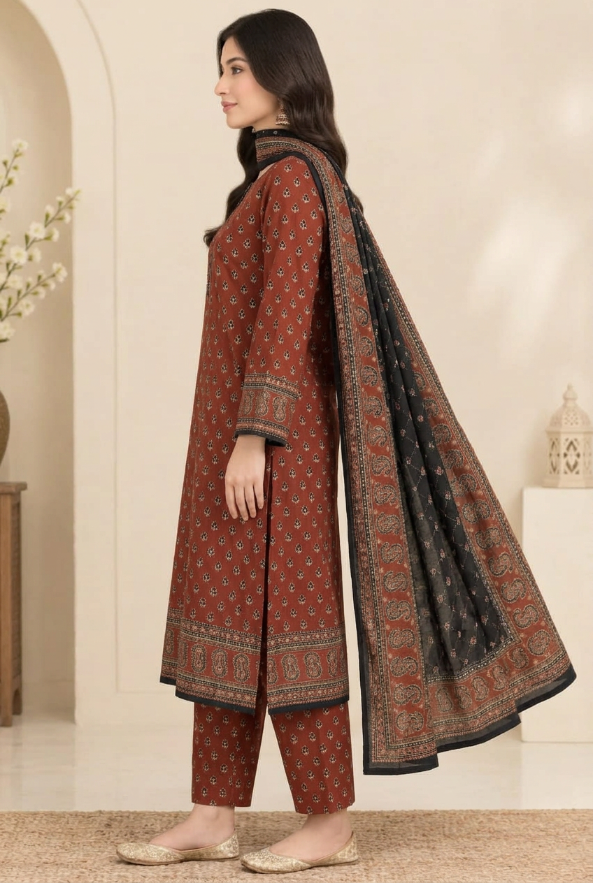 Bin Saeed 3-Piece Printed Khaddar Suit - Side View