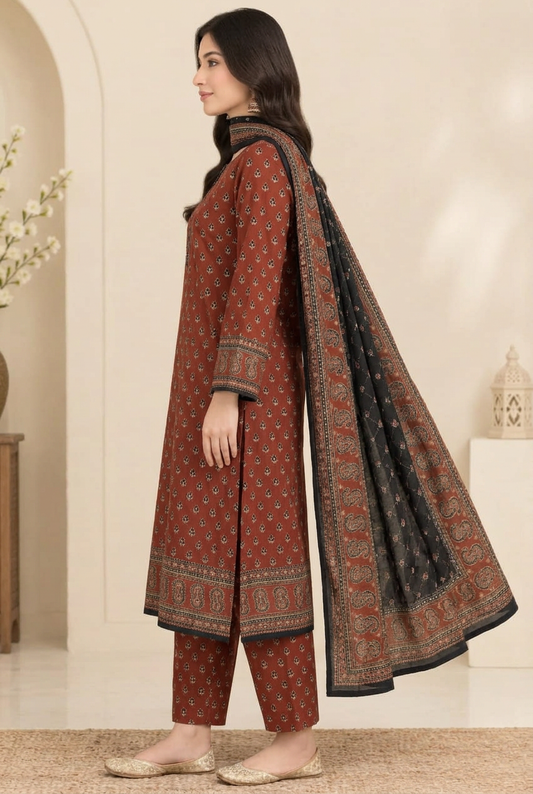 Bin Saeed 3-Piece Printed Khaddar Suit - Side View
