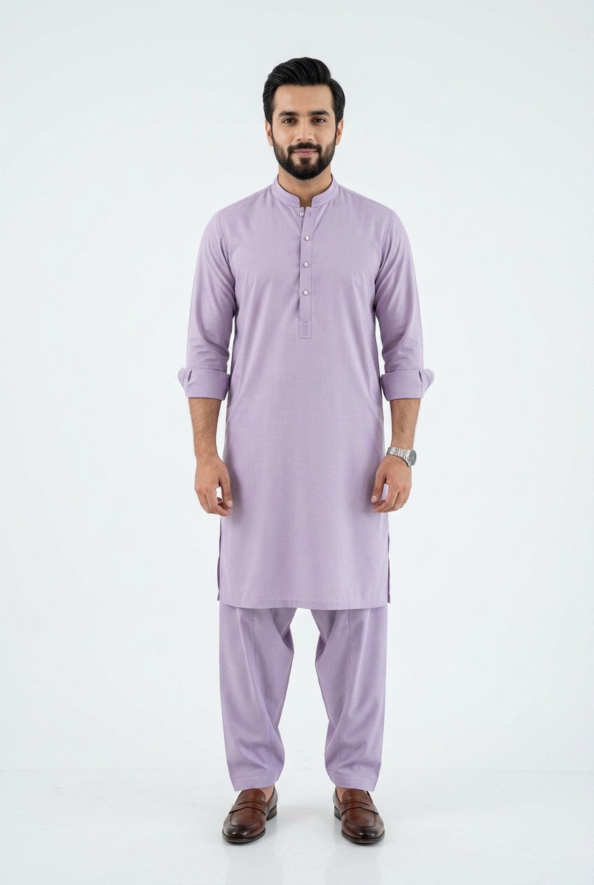 Gul Ahmed Italian Toyobo Lilac Shalwar Kameez - Front View