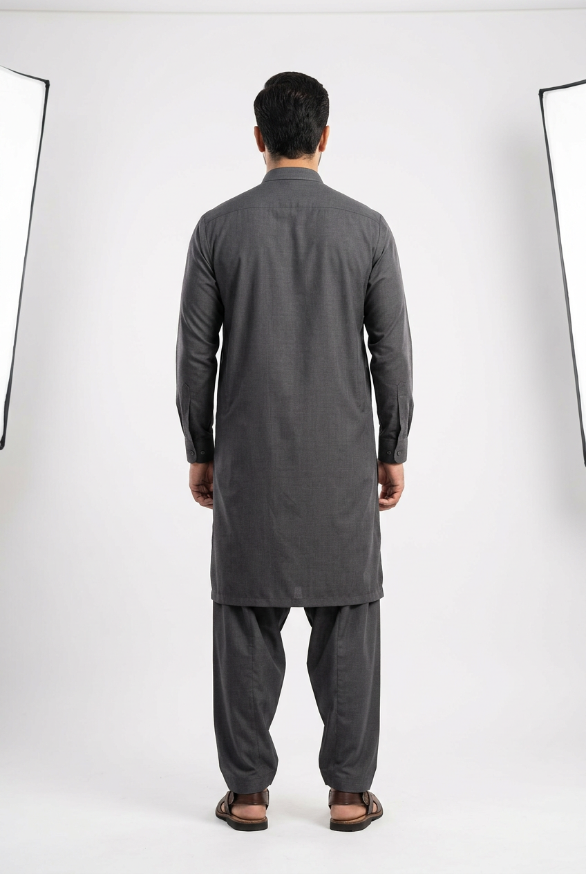 Gul Ahmed Italian Toyobo Charcoal Shalwar Kameez - Back View