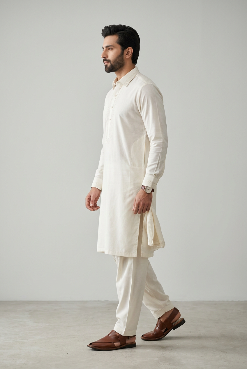 Bonanza Satrangi White Cream Shalwar Kameez - Side View