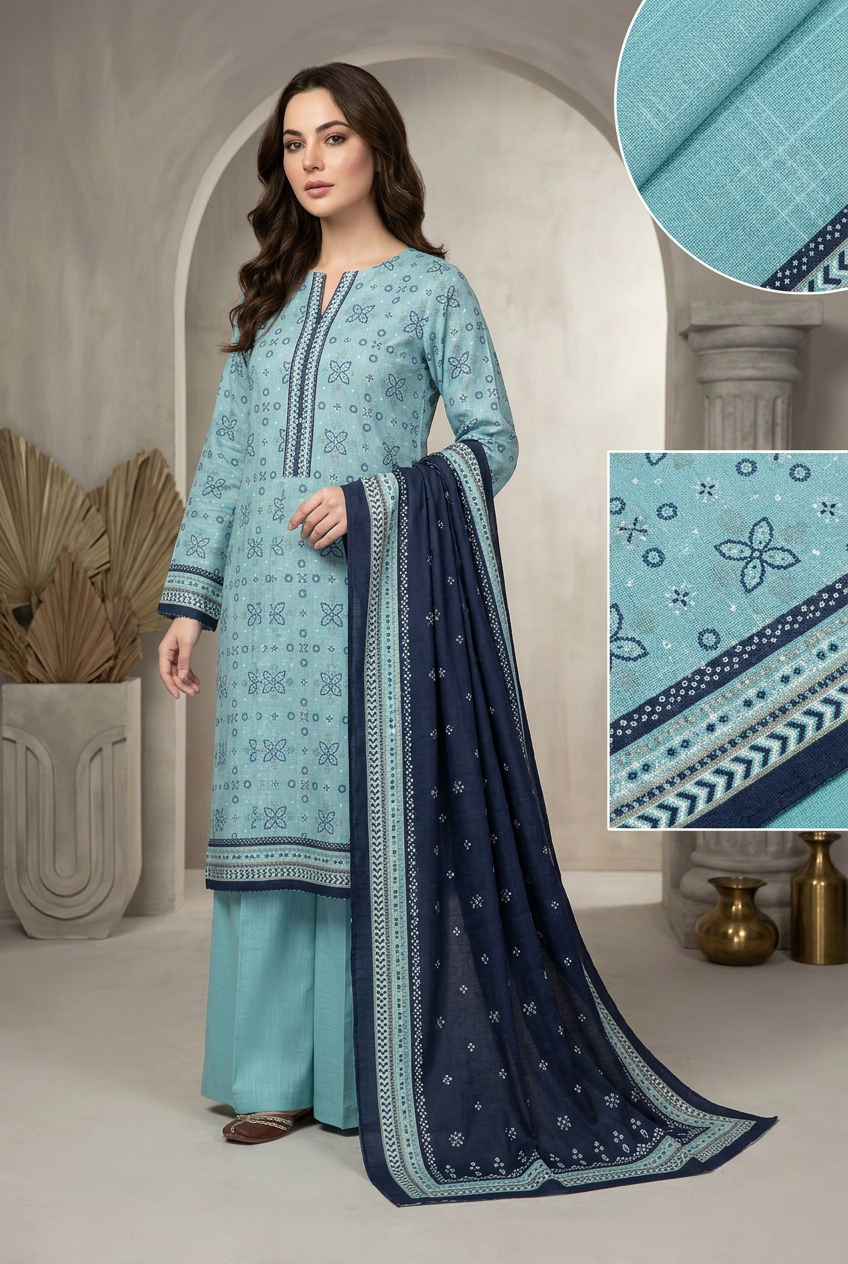 Bin Saeed Khaddar Suit - Three Quarter View