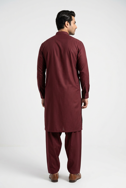 J. Junaid Jamshed Leather Stone Unstitched Suit – Maroon (Article #03)